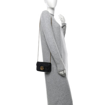 GUCCI Calfskin Matelasse Super Mini GG Marmont Shoulder Bag Black