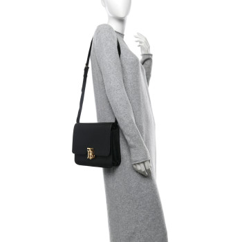 BURBERRY Grained Calfskin Medium TB Bag Black