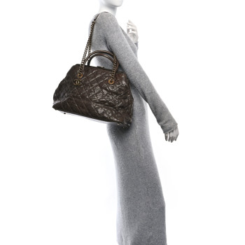CHANEL Glazed Caviar Quilted Large Shiva Frame Tote Brown