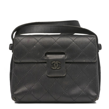 CHANEL Satin Quilted Crystal CC Square Flap Grey