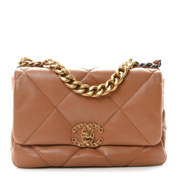 CHANEL Lambskin Quilted Medium Chanel 19 Flap Brown