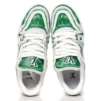 LOUIS VUITTON Calfskin Printed Mens LV Trainer Sneakers 8.5 Green