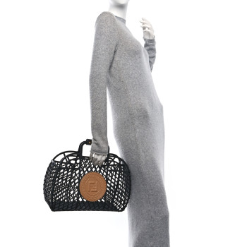 FENDI Recycled Plastic Vitello Liberty Matte Medium Fendi Basket Black Miele Scuro