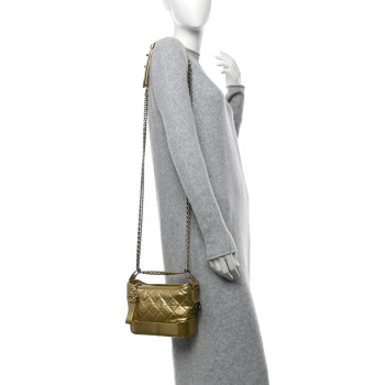 CHANEL Metallic Aged Calfskin Quilted Small Gabrielle Hobo Gold