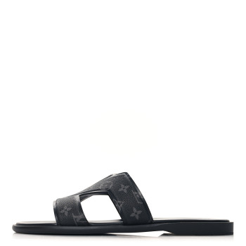 LOUIS VUITTON Monogram Eclipse Calfskin Mens LV Oasis Mules 12 Black