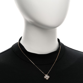 VAN CLEEF & ARPELS 18K Rose Gold Diamond Silver Obsidian Vintage Alhambra Pendant Necklace