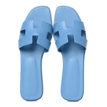 HERMES Box Calfskin Oran Sandals 42 Bleu Cameo