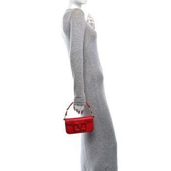 VALENTINO GARAVANI Calfskin Enamel Vlogo Small Loco Shoulder Bag Rouge Pur