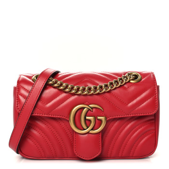 GUCCI Calfskin Matelasse Mini GG Marmont Shoulder Bag Hibiscus Red