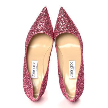 JIMMY CHOO Glitter Pointy Toe Romy 85 Pumps 38.5 Pink