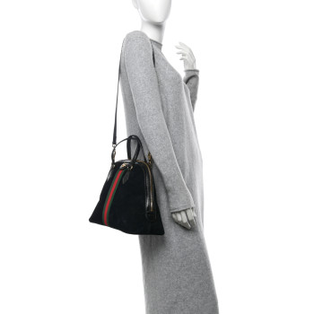 GUCCI Suede Patent GG Web Medium Ophidia Top Handle Dome Bag Black