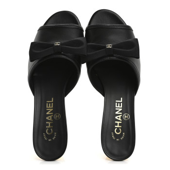 CHANEL Lambskin Bow Mules 37 Black