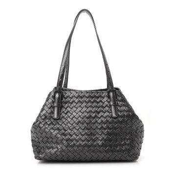 BOTTEGA VENETA Metallic Nappa Intrecciato Small Cesta Tote Steel