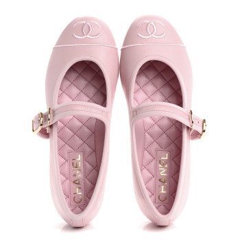 CHANEL Lambskin Mary Jane Flats 37 Light Pink