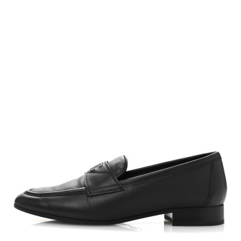 CHANEL Calfskin Womens Stitched CC Loafers 37 Black