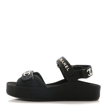 CHANEL Grosgrain Crystal Logo Platform Sandals 40 Black