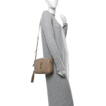 SAINT LAURENT Calfskin Matelasse Monogram Lou Camera Bag Dark Beige