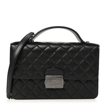 CHANEL Goatskin Quilted Small CC University Top Handle Flap Black