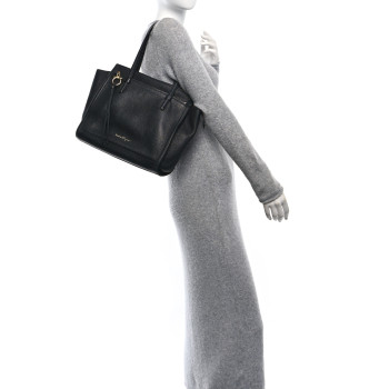 SALVATORE FERRAGAMO Hammered Calfskin Double Handle Large Amy Tote Black