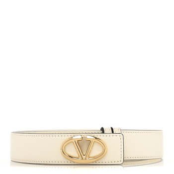 VALENTINO GARAVANI Calfskin VLogo The Bold Edition Belt 85 34 Light Ivory