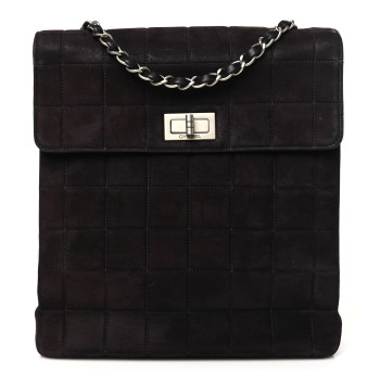 CHANEL Suede Chocolate Bar Mademoiselle Shoulder Bag Brown