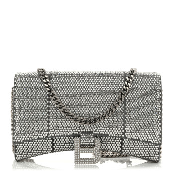 BALENCIAGA Strass Suede Hourglass Chain Bag Smoke Grey Crystal