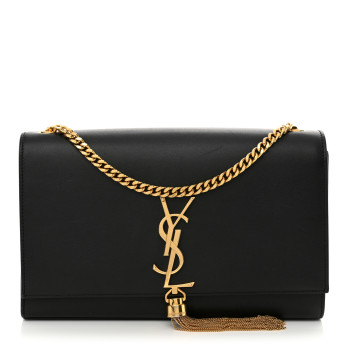 SAINT LAURENT Smooth Calfskin Medium Classic Monogram Kate Tassel Satchel Black