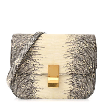 CELINE Lizard Medium Classic Box Flap Bag Natural