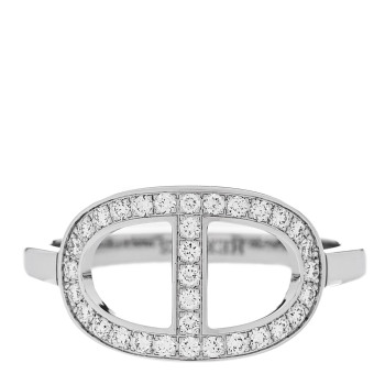 HERMES 18K White Gold Diamond MM Chaine d'Ancre Contour Ring 52 6