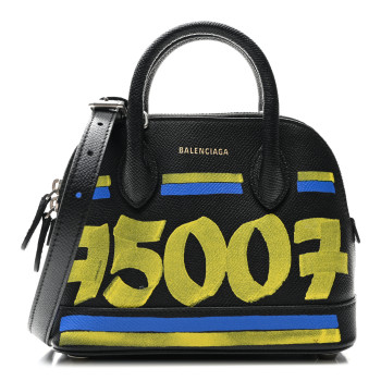 BALENCIAGA Signature Grained Calfskin Car Tag Print XXS Ville Top Handle Bag Black TBC