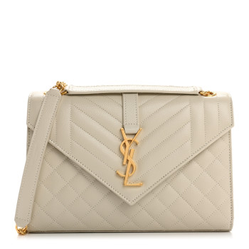 SAINT LAURENT Grain De Poudre Textured Mixed Matelasse Medium Triquilt Monogram Satchel Crema Soft