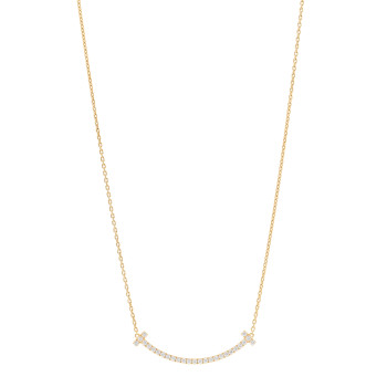 TIFFANY 18K Yellow Gold Diamond Medium T Smile Pendant Necklace