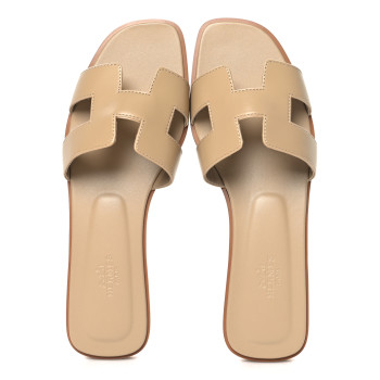 HERMES Box Calfskin Oran Sandals 39 Beige Lin