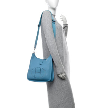 HERMES Taurillon Clemence Evelyne III PM Bleu Du Nord