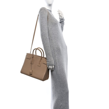SAINT LAURENT Grained Calfskin Small Sac De Jour Dark Beige