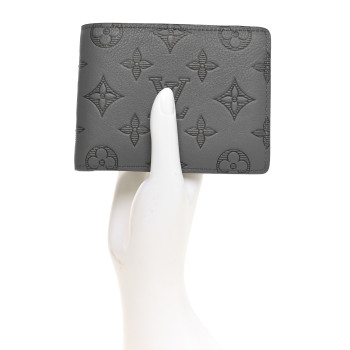 LOUIS VUITTON Calfskin Monogram Shadow Multiple Wallet Anthracite Gray
