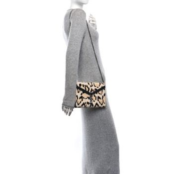 SAINT LAURENT Calf Hair Leopard Print Monogram Cassandra Chain Wallet White Multicolor