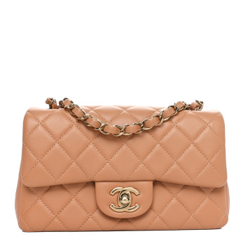 CHANEL Lambskin Quilted Mini Rectangular Flap Brown