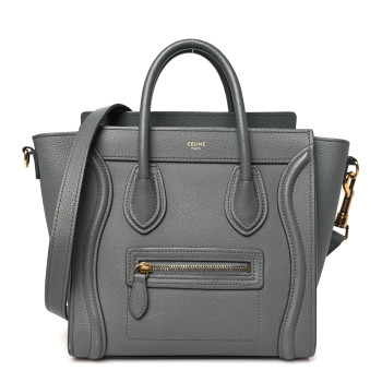 CELINE Drummed Calfskin Nano Luggage Kohl