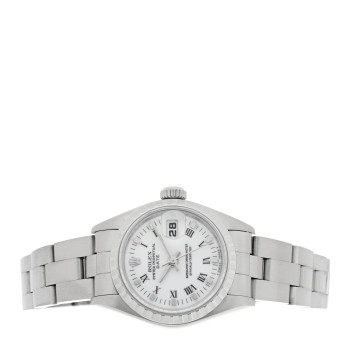 ROLEX Stainless Steel 26mm Oyster Perpetual Date Watch White Roman 69240