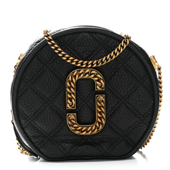 MARC JACOBS Grained Calfskin Quilted The Status Round Crossbody Black