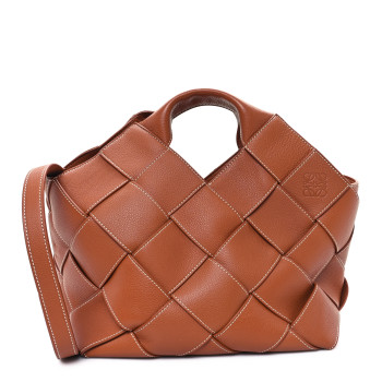 LOEWE Soft Grained Calfskin Woven Basket Bag Tan