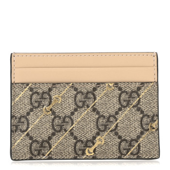 GUCCI GG Supreme Monogram Horsebit Card Holder Beige