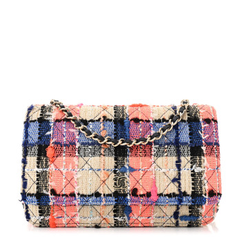 CHANEL Tweed Quilted Wallet on Chain WOC Pink Blue Beige