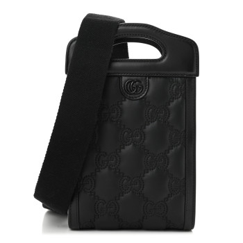 GUCCI Nylon Calfskin Enamel GG Matelasse Mini Top Slip Handle Crossbody Bag Black