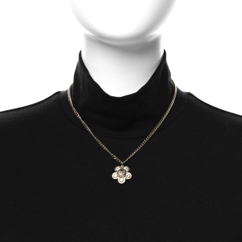 CHANEL Crystal CC Flower Pendant Necklace Gold