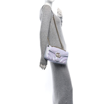 GUCCI Iridescent Nappa Chevron Matelasse Small GG Marmont Shoulder Bag Iridescent Snow Light Blue