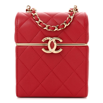 CHANEL Lambskin Quilted Small Box With Chain Red