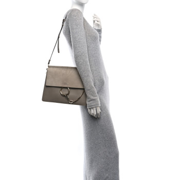 CHLOE Calfskin Suede Medium Faye Shoulder Bag Motty Grey