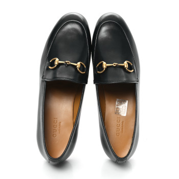 GUCCI Calfskin Womens Jordaan Loafers 35.5 Black